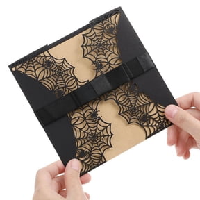 10Pcs Halloween Invitations Card Hollow Horror Invitations Cards Spiderweb Design Cards with Bowknots (Black)