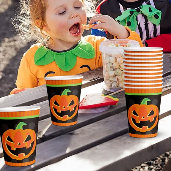 10Pcs Halloween Party Dinnerware Set Orange Black Pumpkin Themed Paper Plates Cups Halloween Disposable Tableware Party Supplies