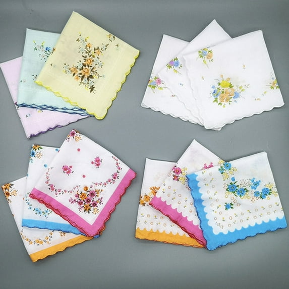 10Pcs Handkerchief Cotton Vintage Ladies Women Pocket Floral Flowers Quadrate Hanky Hankies