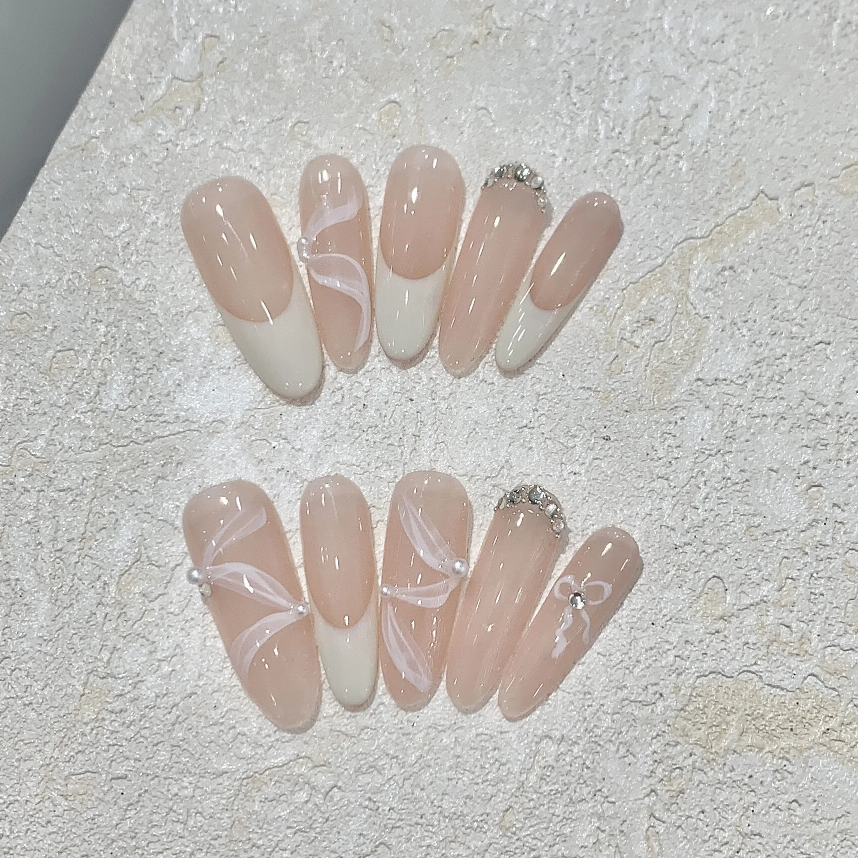 10Pcs Handmade Almond Press on Nails Cat's Eye Design Wearable