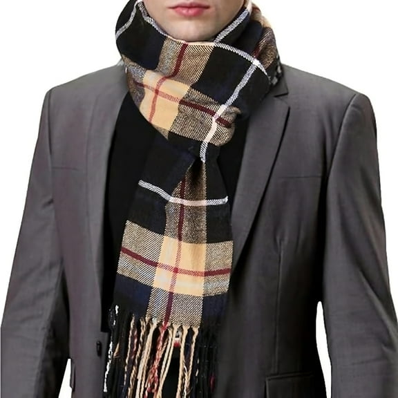 Winter Scarf for Women Feel Plaid Shawl Wrap Soft Warm Tassel Scarves