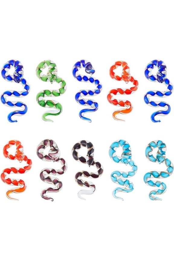 10Pcs Handmade Lampwork Big Pendants Snake Mixed Color 66x27mm Hole: 12mm diy