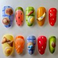 10Pcs Handmade Manicure Medium Almond Ballet Fake Nails Fruit Limited