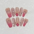 10Pcs Handmade Press on Nails Full Cover Bow Tie Rhinestone Design Pink