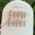 10Pcs Handmade Press on Nails Full Cover Cat Eye Pearls Design Pink