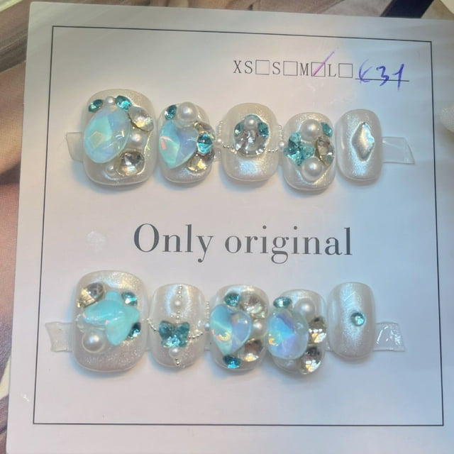 10Pcs Handmade Press on Nails Full Cover Colorful Short French Cute