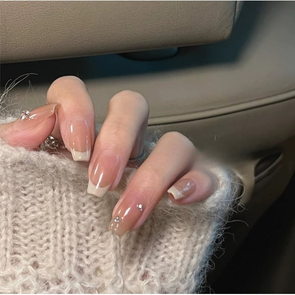 10Pcs Handmade Short Square Head with French Leopard Print Nail Patch Wearable Glitter Cat Eye Design Finished Nails Spice Girls