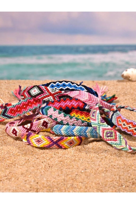 10Pcs Handwoven Multicolor Friendship Bracelets Summer Beach Style