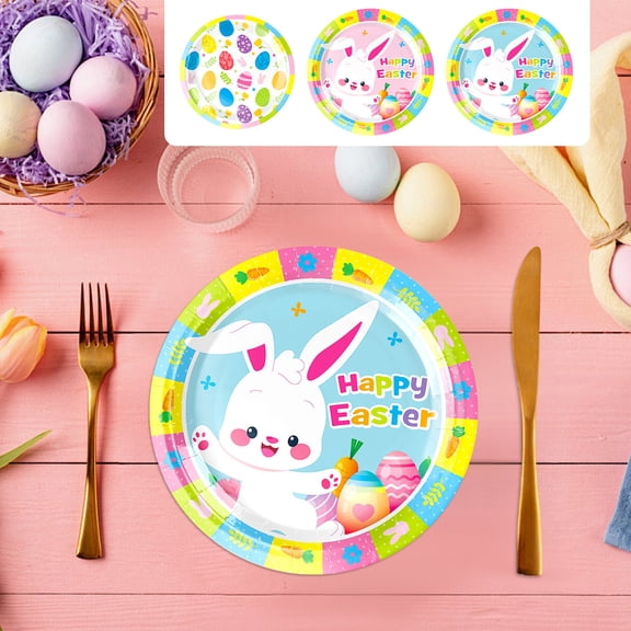 10Pcs Happy Easter Bunny Eggs Party Plates Disposable Party Paper Plates Tableware Set for Spring Easter Bunny Eggs Party Supplies