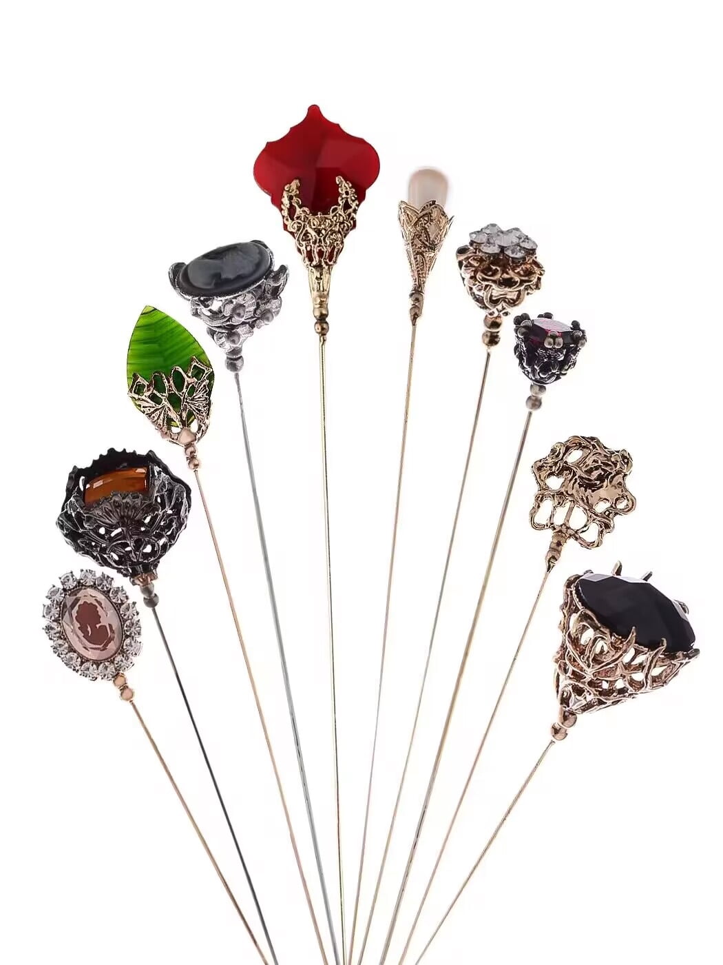 10Pcs Hat Pin Golden Vintage Style Safety Pins Brooches Suit Tie Hat Scarf Badge set Jewelry Accessories