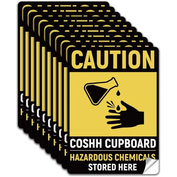 10Pcs Hazardous Chemicals Stored Here Sign Sticker PVC Waterproof Caution - Hazardous Material Storage Area Warning Stickers Decal for Laboratory Self Adhesive Sign for Indoor 5.1x7.1 Inch Gold