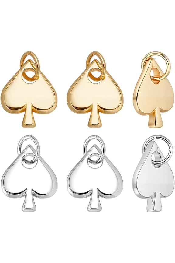 10Pcs Heart Charms 2 Color Spades Love Pendant with Jump Ring Gold Platinum Brass Dangle Poker Card Charm for Jewelry Bracelet Necklace Earring Making Accessories Supplies Valentine Gift