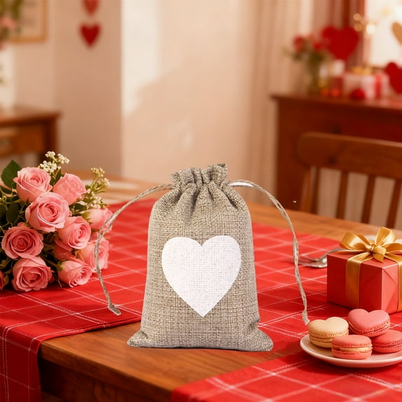 10Pcs Heart Drawstring Gift Bag under $5! CQCYD Heart Canvas Drawstring Gift Bag, Valentine's Wedding Candy Favor Pouch, Small Souvenir Packaging Sack, Romantic Party Decoration