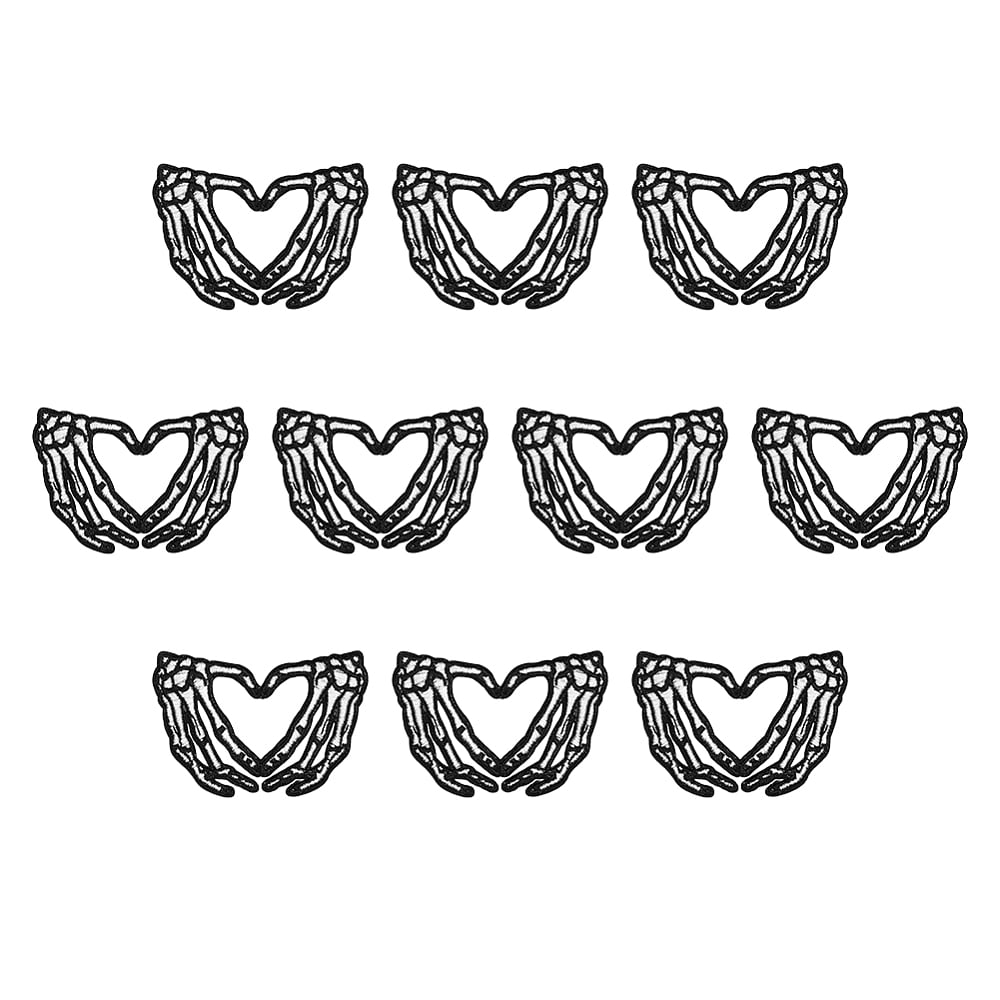 10Pcs Heart Hands Patches 2.4x3.8Inch Polyestert Black Gothic Love Hand ...