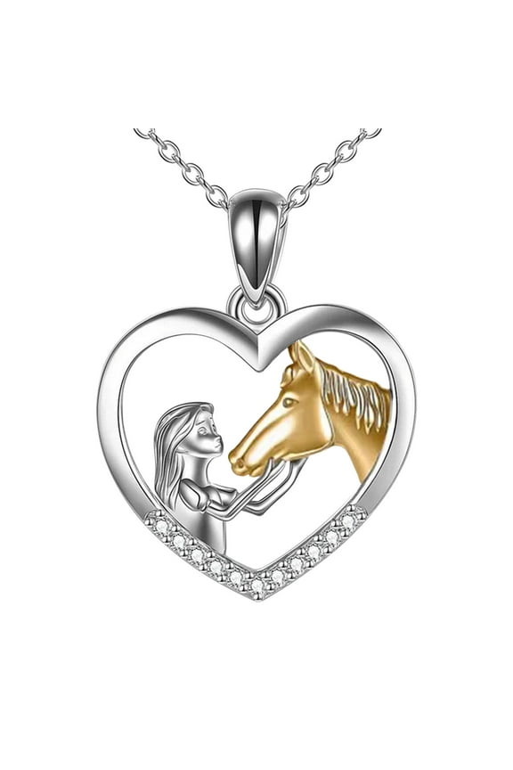 10Pcs Heart Necklace under $5! Uscallm Heart Horse Necklace forGirls, Horse Jewelry Gift for Women, Sterling Silver Animal Necklace, Mothers Day Birthday Gift, Equestrian Horse Lover Pendant Necklace