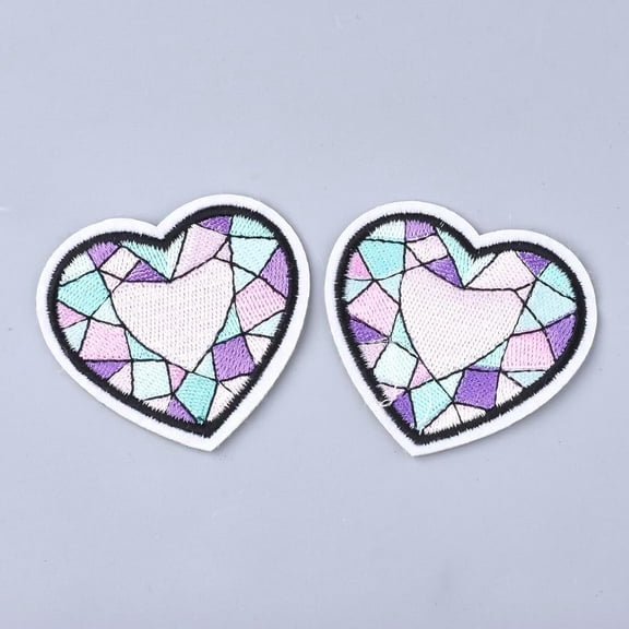 10Pcs Heart Shape Computerized Embroidery Iron-on Patches Lavender Blush Appliques for Costumes Jackets Bags DIY Crafts (53x58x1mm) Cloth