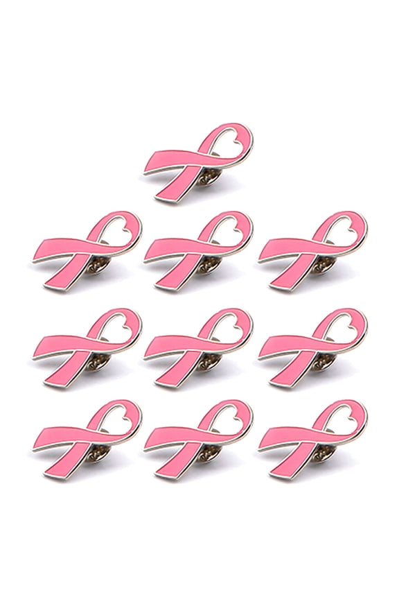 10Pcs Heart Shaped Brooches Decorative Breastpin Badge Pin Breast Cancers Awareness Lapel Pins Pink Ribbon Brooch Women