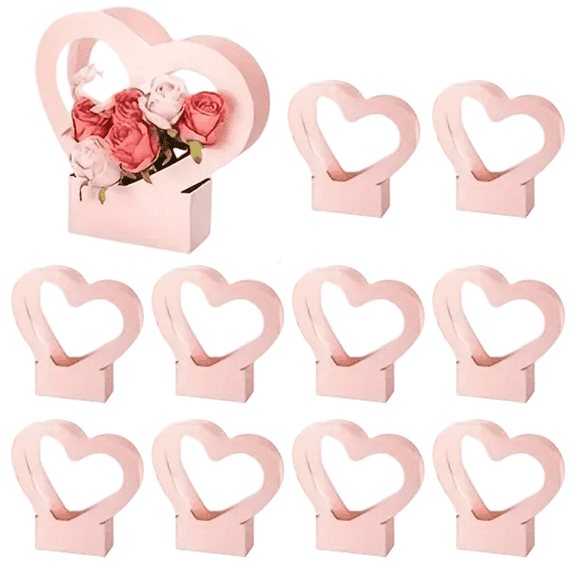 10Pcs Heart Shaped Flower Gift Boxes with Handles, Paper Bouquet Box for Wedding Birthday Valentine's Day Mother's Day, Floral Arrangement Packaging for Roses and Carnations