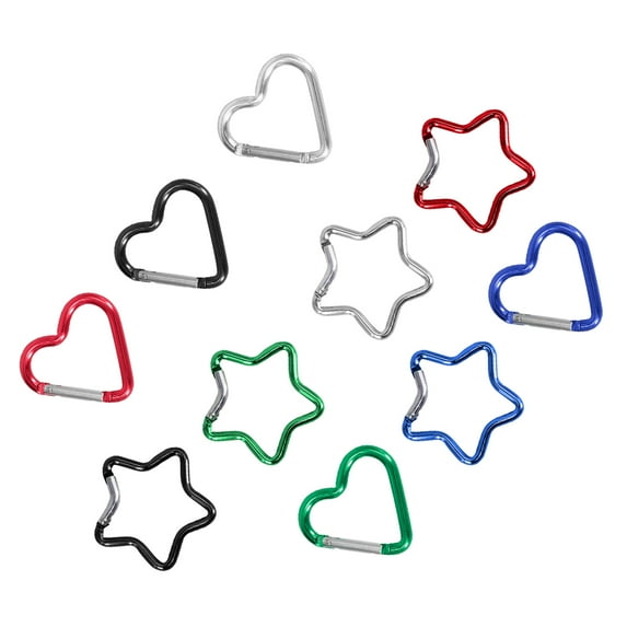 10Pcs Heart Star Carabiner Clip KeyRings Carabiner Keychains Metal Spring Snapping Hook for Purse Handbag Hardware