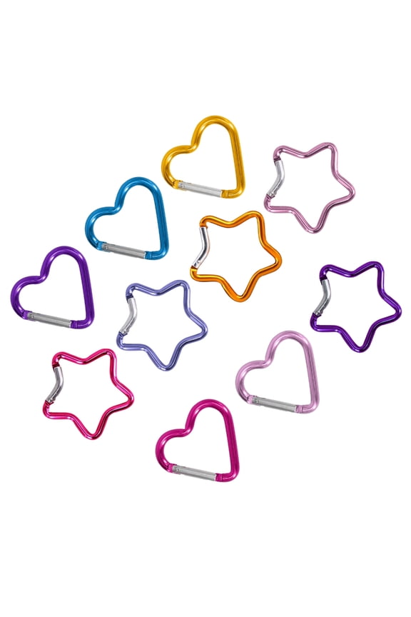 10Pcs Heart Star Carabiner Clip KeyRings Carabiner Keychains Metal Spring Snapping Hook for Purse Handbag Hardware