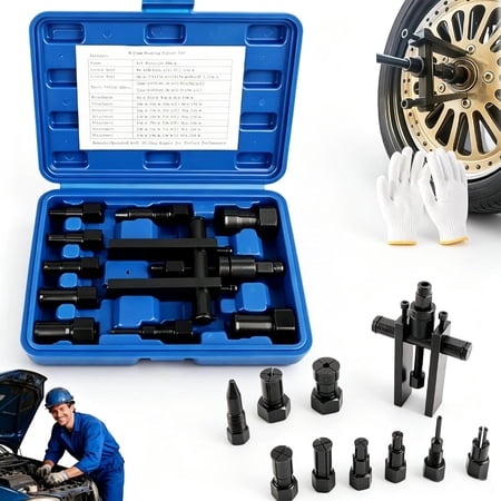 10Pcs Heavy Duty Blind Hole Bearing Puller Tool Set, 8-25mm Internal Bearing Extractor with Slide Hammer, Wheel Hub Removal Kit for Motorcycle, Bicycle and Automotive Repair (Blue)