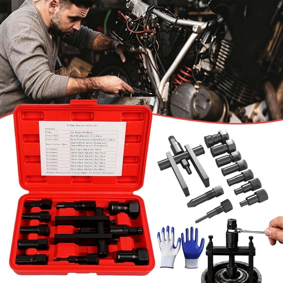 10Pcs Heavy Duty Blind Hole Bearing Puller Tool Set,8-25mm Motorcycle Inner Extractor Kit with Portable Storage Case,Internal Extractor Puller Kit for Motorcycle Bicycle Repair,Easy to Use (1PC*R)