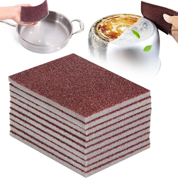 10Pcs Heavy Duty Cleaning Pads - Abrasive Sponge Scrubbers for Pot Bottom, Cutting Board, Rust Removal, Dishwashing, Household & Commercial Use, Effortless Scouring Power(Brick Red)