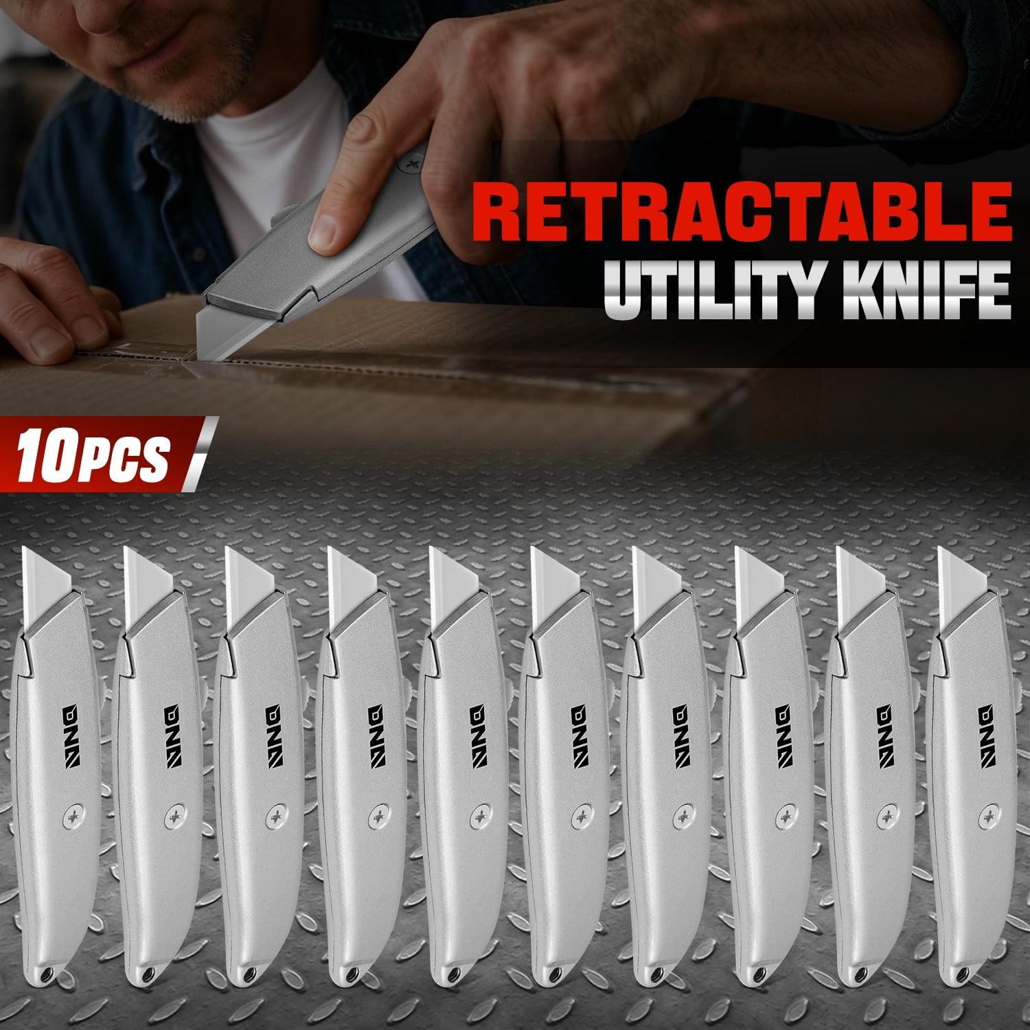 10Pcs Heavy Duty Durable Three Position Retractable Utility Knife Box Cutter