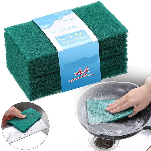 10Pcs Heavy Duty Scouring Pads,Dish Cleaning Sponges for Tough Stains,Reusable Cleaning Scrubbers for Kitchen Sink,Dish,Pots,Pans and Cookware,Non-Scratch Scrub Sponge,Scrubbing Sponges,B,3.94x5.91"