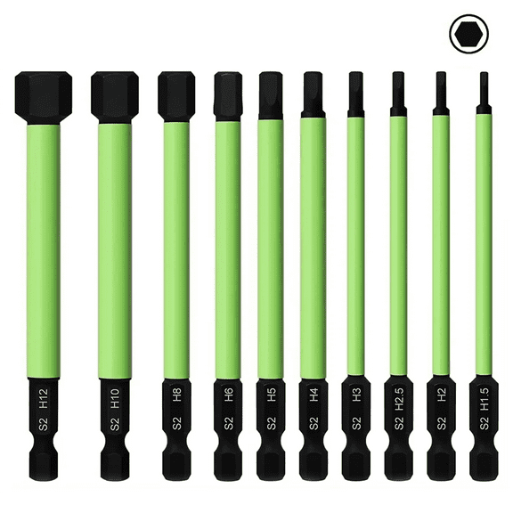 10Pcs Hex Allen Wrench Drill Bits, S2 Steel Hex Key Drill Bit Set Magnetic Tips Screwdriver Bit Set Metric 1.5mm to 12mm