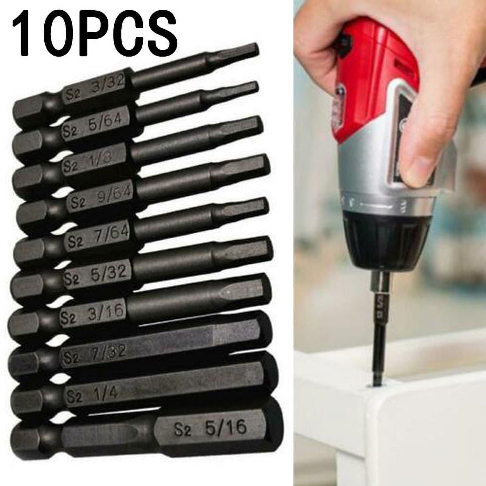 10Pcs Hex Magnetic Head Allen Wrench Drill Bits 1 4 Inch Shank Screwdriver Kit Set