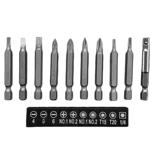 10Pcs Hex Power Screwdriver Bits Set 1/4in With Screwdriver Holder Extension Rod