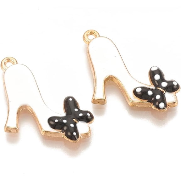 10Pcs High-heeled Shoes Charms Bowknot Alloy Enamel Stilettos Pendants Jewelry Findings Accessories for Women Elegant Personalized Jewelry Making Light Gold Creamy White 20x18x3mm Hole: 1mm