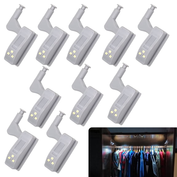 10Pcs Hinge LED Sensor Light/Cool White for Light-Kitchen Cabinet Cupboard Closet Night Lights Living (Not Include Battery)