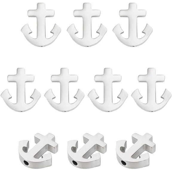 10Pcs Hole 1.8mm 304 Stainless Steel Spacer Beads Anchor Helm Ship Beads with Hole Anchor Loose Beads Small Metal Hollow Beads for Bracelet Jewelry Making