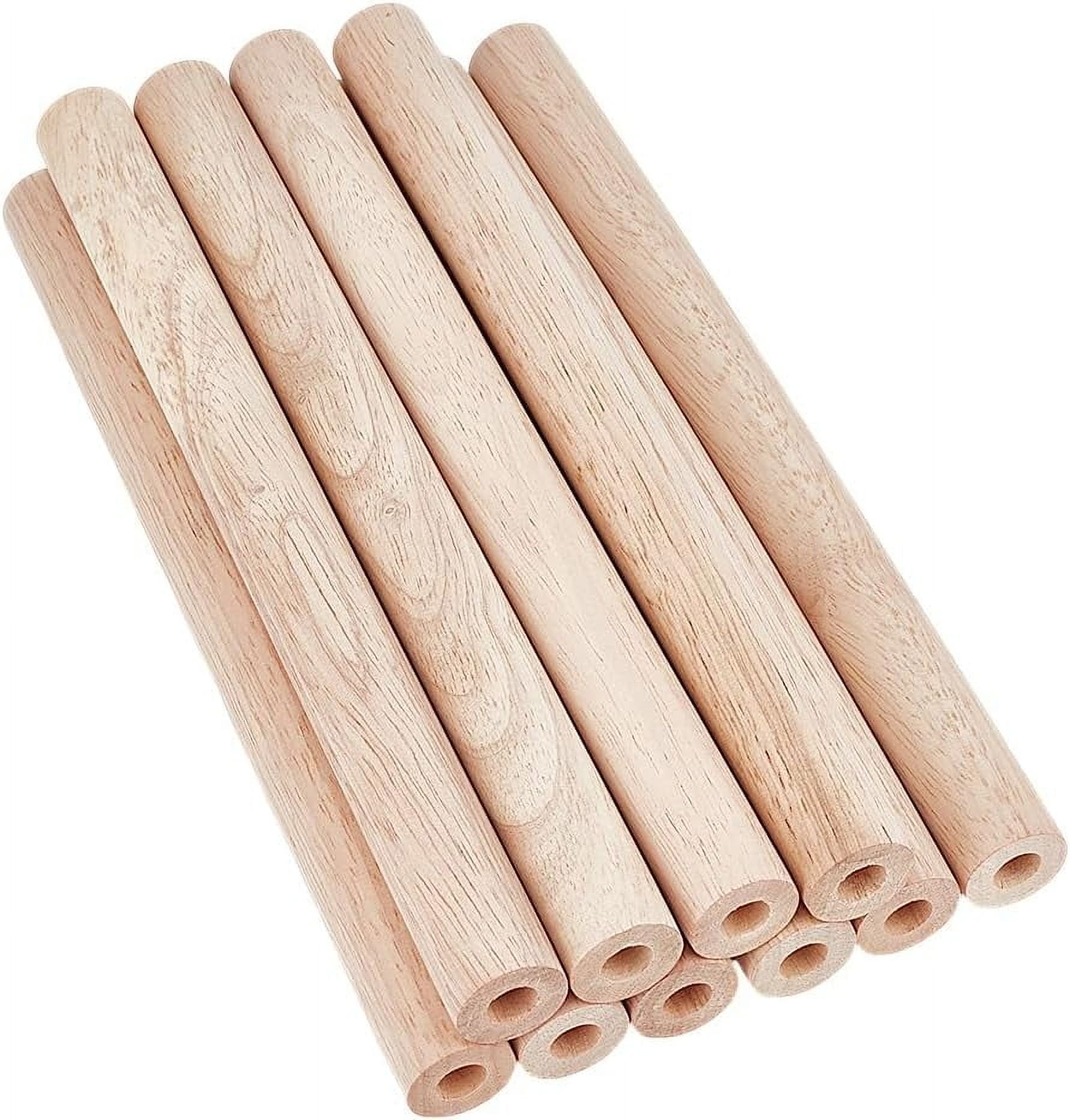 10Pcs Hollow Wood Sticks Rubber Wood Dowel 9.8x0.8 Inch Wooden Dowel Rod with 0.4 Inch Hole Unfinished Rubber Wood Rods Natural Wood Round Rods for DIY Crafts Arts Projects colorful