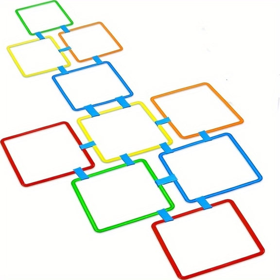 10Pcs Hopscotch Rings Set 14.96inch Plastic Agility Rings with Connectors Square or Round for obstacle course Indoor Outdoor playground game pe equipment