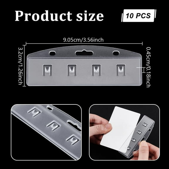 10Pcs Horizontal Half Card Badge Holder Clear Swipe Card Holders with Grippers Hard Transparent Protectors Sleeves ID Card Holder for POS Credit Cards Passes