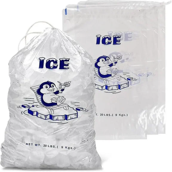 10Pcs Ice Bags with Durable Drawstring Closure Refillable Ice Storage Bags for BBQs Camping Food Stalls 20 Lb.