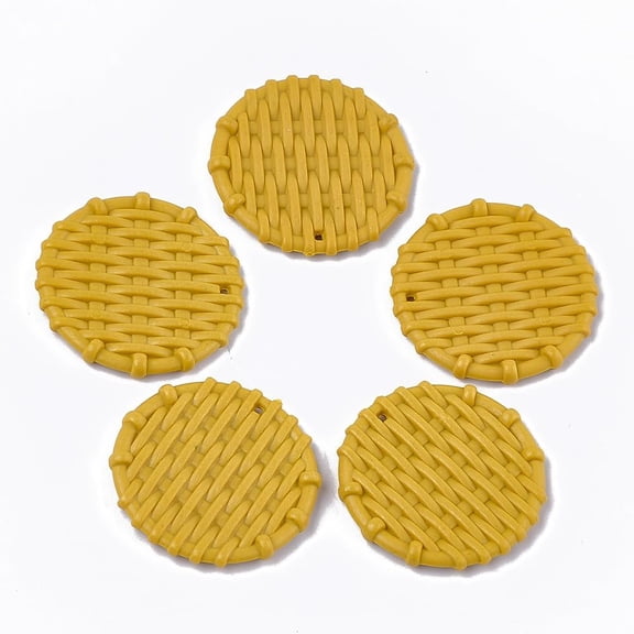 10Pcs Imitation Woven Rattan Pattern Acrylic Pendants Flat Round Gold Pendant Necklace Acrylic Pendant Decoration