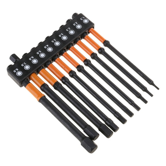 10Pcs Hexagonal Head Allen Wrenches Drill Bits Set Steel Tip Hexagonal Bits Set 100mm Long 1.5/2/2.5/3/3.5/4/5/6/7/8mm