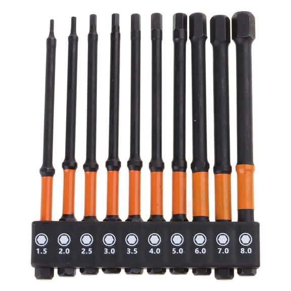 10Pcs Impacts Hexagonal Head Allen Wrench Drill Bits Set Magnetism Screwdriver Set 1/4inch Hexagonal Shank Steel Hexagonal Bits Set