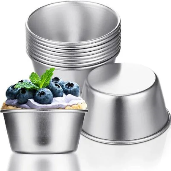 10Pcs Individual Flan Molds Egg Tart Molds Pudding Cups Carbon Steel Cupcake