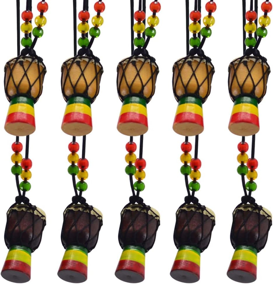 10Pcs Instrument Necklaces Wooden Classic Djembe Drum Mini Pendant African Drum Bongos Percussion Jewelry Necklace Drums for Kids Adults Party Supply School Gift