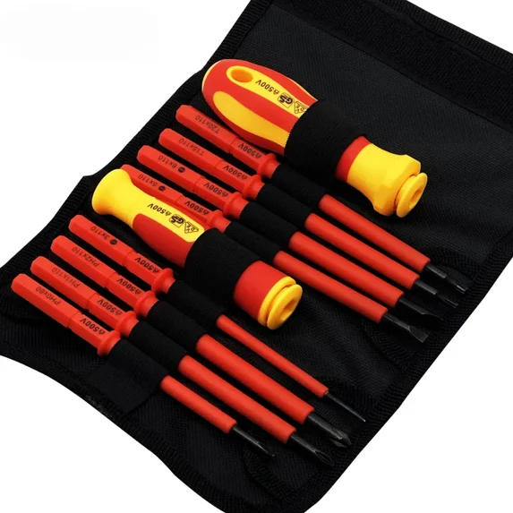 10Pcs Interchangeable Blade VDE Insulated Screwdriver Set with Case Magnetic 500V Home and Professional Use Electricians Tools