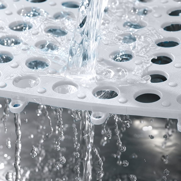10Pcs Interlock Drainage Mat, Non-Slip Plastic Bathroom Floor Tiles, Against-Slide Shower Room Mats Waterproof Kitchen Floor, White