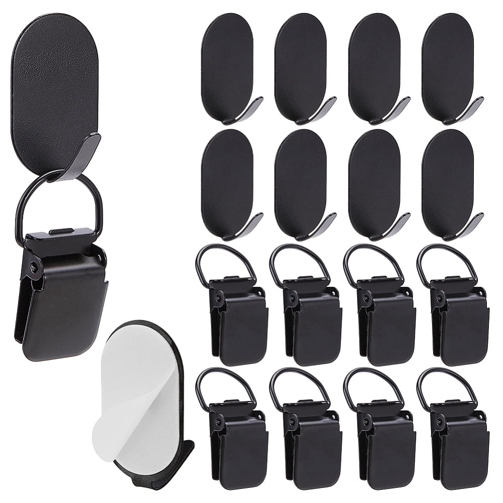 10Pcs Iron Baby Pacifier Clips with 10Pcs Oval Iron Hook Hangers Black 60x32.5x13mm diy