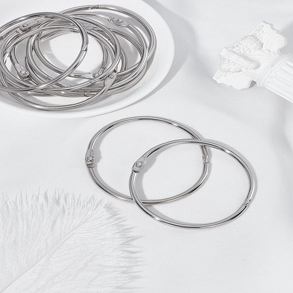 10Pcs Iron Loose Leaf Book Binder Hinged Rings Round Curtain Hooks Platinum Metal Drapery Ring