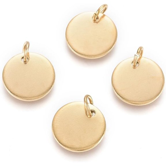 10Pcs Jewelry Making Charms 304 Stainless Steel Charms with Jump Rings Blank Stamping Tag Flat Round Golden for Women DIY Necklace Bracelet Earring Jewelry Craft Making 12x1mm Hole: 3.5mm