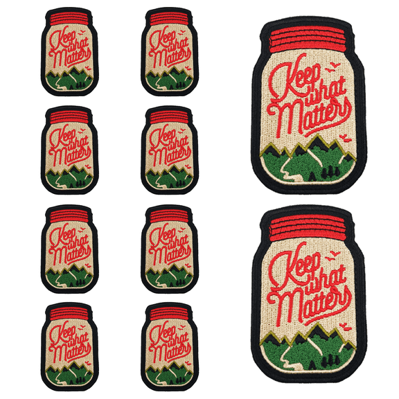 10Pcs Keep What Mattey glass jar  Embroidered Patch with Hook and Loop Backing, Outdoor Nature  Applique Badge for Vests, Jackets, Backpacks, and Clothing
